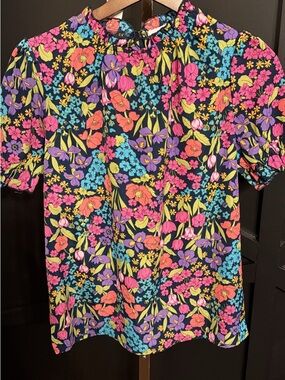 Bright Multicolor Floral Short Sleeve Blouse
